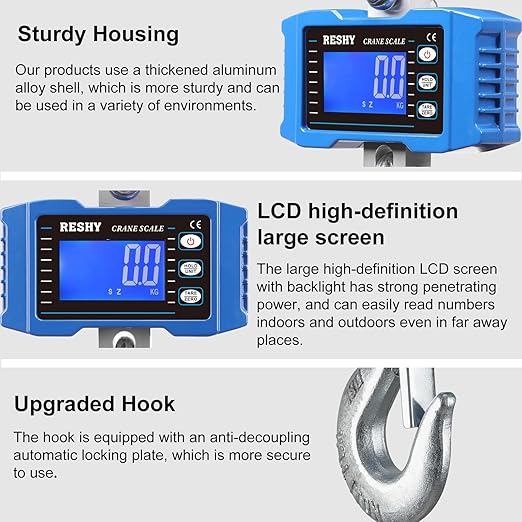 RESHY Digital Crane Scale 2200lb/1000Kg Digital Hanging Scale Industrial Heavy Duty Crane Scale for Farm,Deer,Livestock,Factory,Construction,Hunting CE Certified