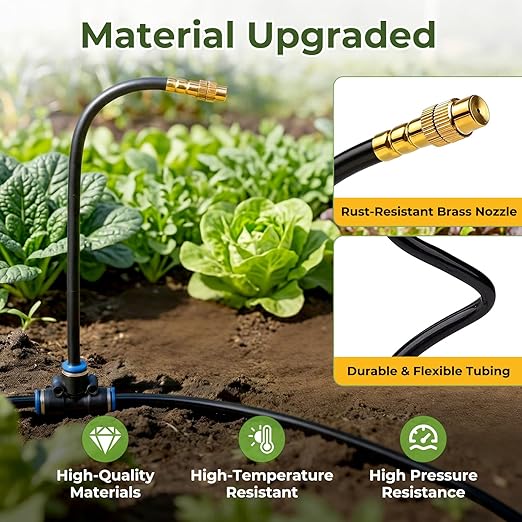 Drip Irrigation Kit for Garden 30FT, 360° Adjustable Watering System with 1/4" Tubing, Brass Misting Nozzles, DIY Micro Irrigation System for Potted Plants, Patio, Greenhouse