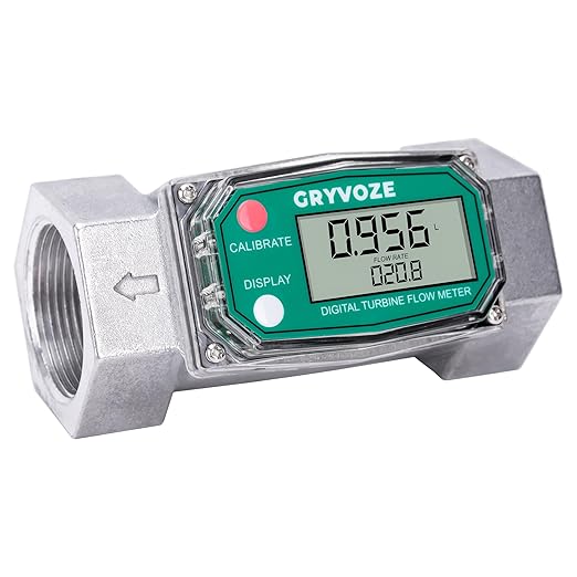 1.5 Inch NPT Fuel Flow Meter, 10.5-74 GPM 1-1/2" Inline Digital Turbine Flowmeter with LCD Display for Water, Diesel, Gas Oil, Gasoline, and Other Liquids - Supports Gallon, QTS, PTS, L, m³