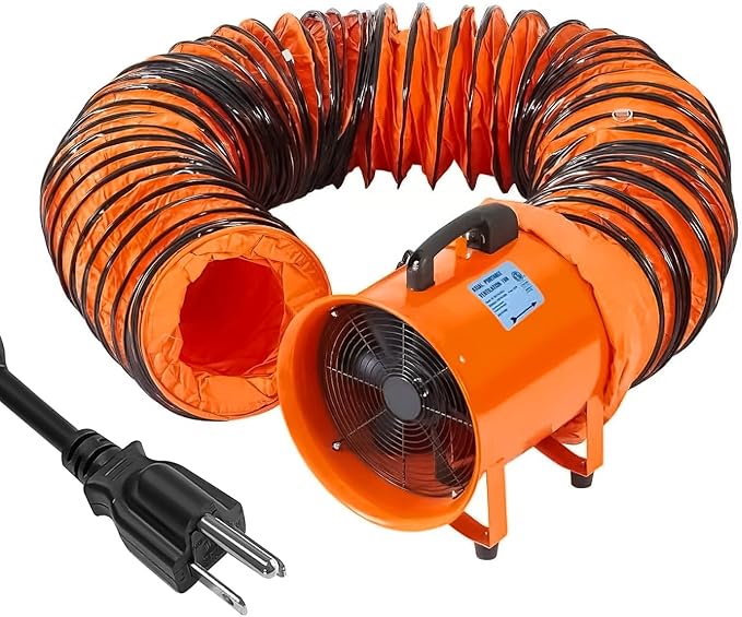 Portable Utility Blower Fan with 16.5ft Duct Hose, 12" 580W 3500 CFM Heavy-Duty Exhaust Fan, High-Speed Industrial Blower for Workshop Ventilation, Crawl Spaces, Basement, and Confined Areas