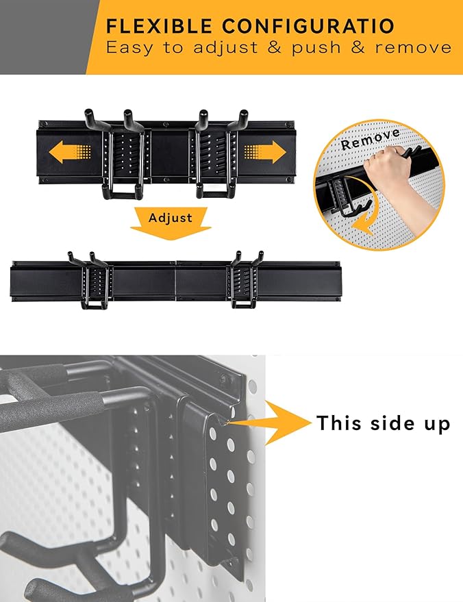 96 Inch Wall Mount Garden Tool Organizer with 22 PCS Adjustable Garden Tool Hanger Rack for Garage Storage, Max Load 960lbs, Black Iron, 96 x 1 x 4 Inches