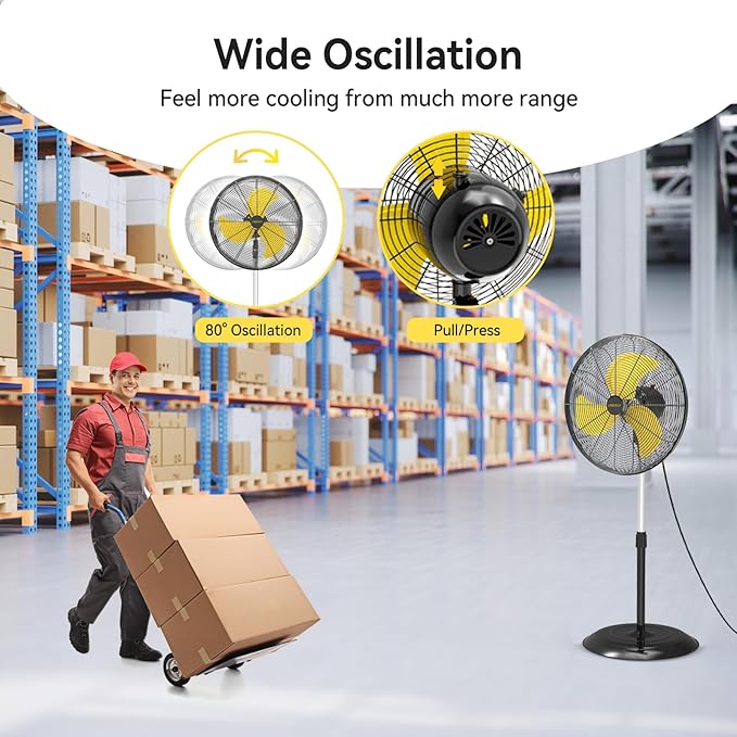 VINICAYA 20 Inch Industrial Pedestal Fan, 5300 CFM Oscillating Fans on Stand Heavy Duty with 3 Speed, Poweful Motor, UL Listed for Commercial Workshops Warehouse Garage