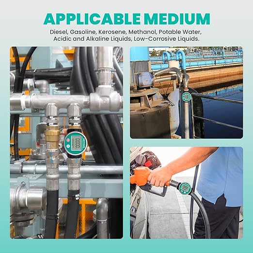1 Inch PP Digital Turbine Flow Meter, 2.6-26 GPM Inline NPT Thread Flowmeter for Urea, Chemicals, Acid and Alkaline Liquids, Water, Diesel, Gasoline, Kerosene, and Other Liquids.