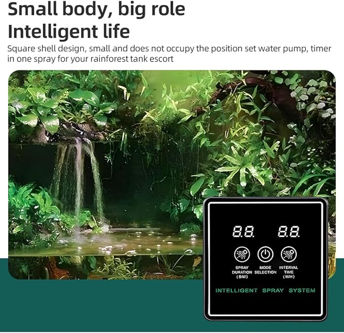 Reptile Sprayer Smart Spray System Touch Screen Controller Reptile Mister with Automatic Timer Low Noise 360 Degree Adjustable Mist Nozzle for Terrarium Amphibian Lizard Snake Frog Plants
