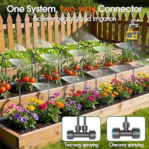 360°Adjustable Drip Irrigation System Kit with Hose Timer - 98FT 1/2" Garden Watering System with 20 Copper Nozzles, Greenhouse Accessories, Irrigation System for Garden,Yard, Lawn, Plant
