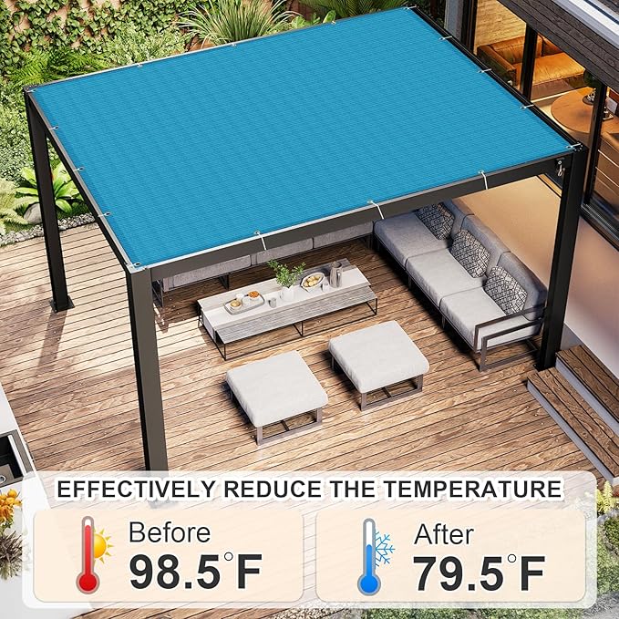 Cool Area Sun Shade Cloth with Grommets 9×14 FT Shade Panel Shade Tarp Screen Fabic for Outdoor Patio Pergola Cover Deck Garden, Turquoise Blue (Customized)