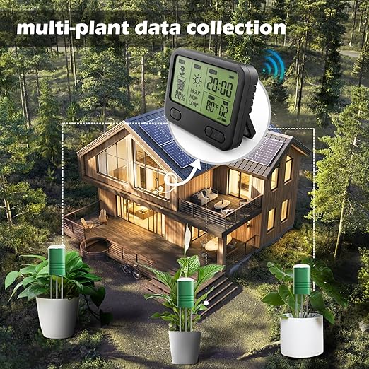 VODESON Soil Moisture Meter for Plants, Multi-Zone Wireless Soil Test Kit & Soil Thermometer, TDR4-in-1 Plant Water Meter, 230ft RF, IPX5 Waterproof, Indoor Outdoor Garden Lawn Farm(Display+4 Sensor)