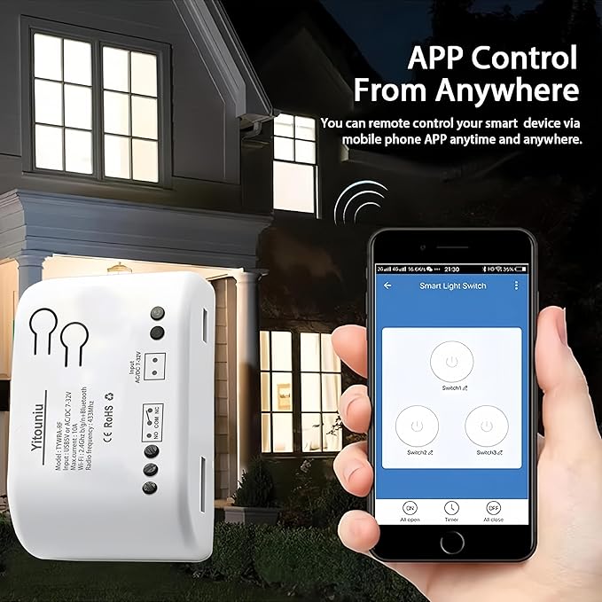 1 Channel Tuya Smart Life WiFi Momentary Inching Self-Locking Relay Switch Module,DC 7-32V/USB 5V Wireless Remote Control with RF Bluetooth, Compatible with Alexa Goolge Home (1CH)