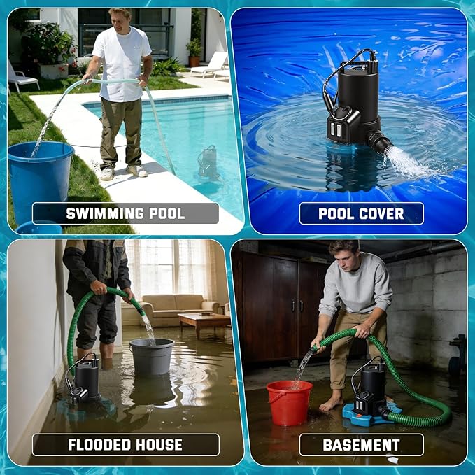 1/3HP Automatic Pool Cover Water Pump, 3035GPH Submersible Sump Pump w/Filter Net, 25ft Power Cord & Check Valve, Water Removal for Swimming Pool, Hot Tubs, Rooftops, Water Beds
