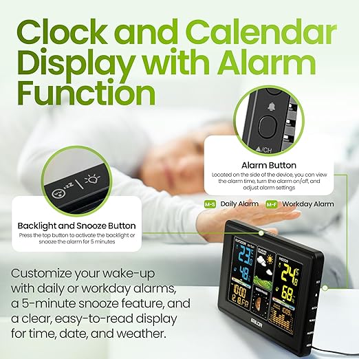 BALDR Wireless Digital Weather Station - Indoor Outdoor Thermometer Wireless Home Weather Station with Remote Sensor, Atomic Alarm Clock, Moon Phase & Barometric History Display, Weather Clock