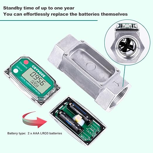 1.5 Inch NPT Fuel Flow Meter, 10.5-74 GPM 1-1/2" Inline Digital Turbine Flowmeter with LCD Display for Water, Diesel, Gas Oil, Gasoline, and Other Liquids - Supports Gallon, QTS, PTS, L, m³