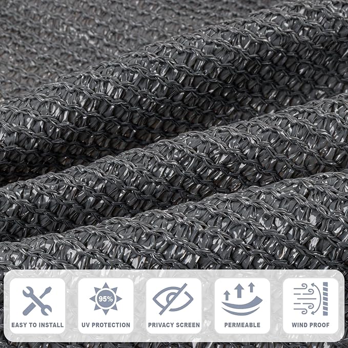 Cool Area Sun Shade Cloth with Grommets 3/4/6/8/10/12/16/20 FT Shade Panel Shade Tarp Screen Fabic for Outdoor Patio Pergola Cover Deck Garden, 10x20 FT, Dark Grey