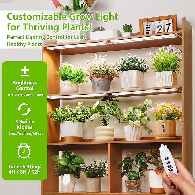 FOXGARDEN Dual-Row Grow Light Strip Full Spectrum, 480 LEDs Plant Lights for Indoor Growing with 4/8/12H Timer, Strip Grow Light for Indoor Plants, 10 Dimmable Levels, 2 Pack