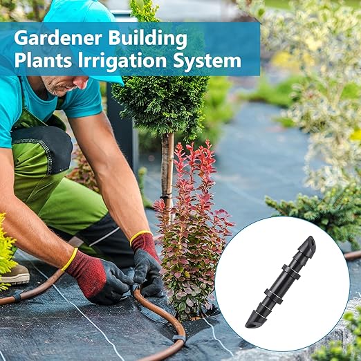 1/4 Drip Irrigation Fittings Kit, 100 Pieces Barbed Connectors Drip System Parts Drips Hose Repair Kit Coupling Tubing Fittings for Garden Flower Pot Lawn