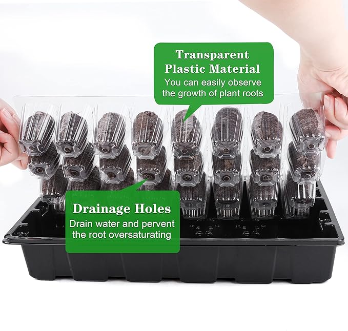 Hahood 3 Pack Seed Starter Tray Kit 120-Cells Germination Starter Tray with Humidity Dome and Base Including 120 Peat Pellets, Plant Labels, Tool, Plastic Plant Growing Tray for Garden Planting, Black