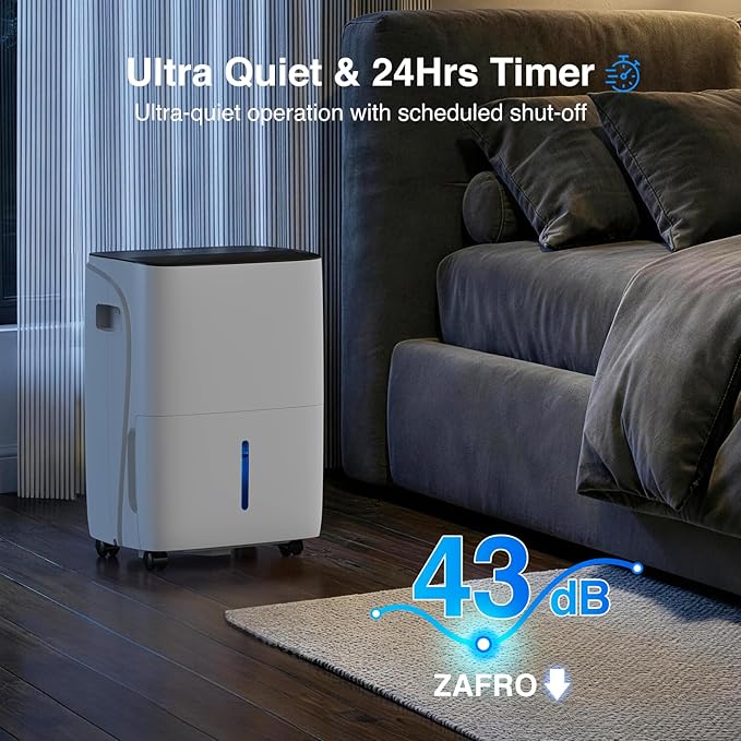 ZAFRO 5000 Sq.Ft Dehumidifiers for Home and Basement with Drain Hose, Energy Saving Max 80 Pints Dehumidifier with Auto or Manual Drainage, Auto Defrost, Three Modes, 24Hrs Timer