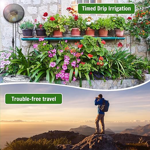 Solar Irrigation System TRJZWA Automatic Drip Irrigation System Kit for Outdoor/Indoor Garden Watering System with Water Level Detection,Drip Irrigation System Supports 15 Potted Plants