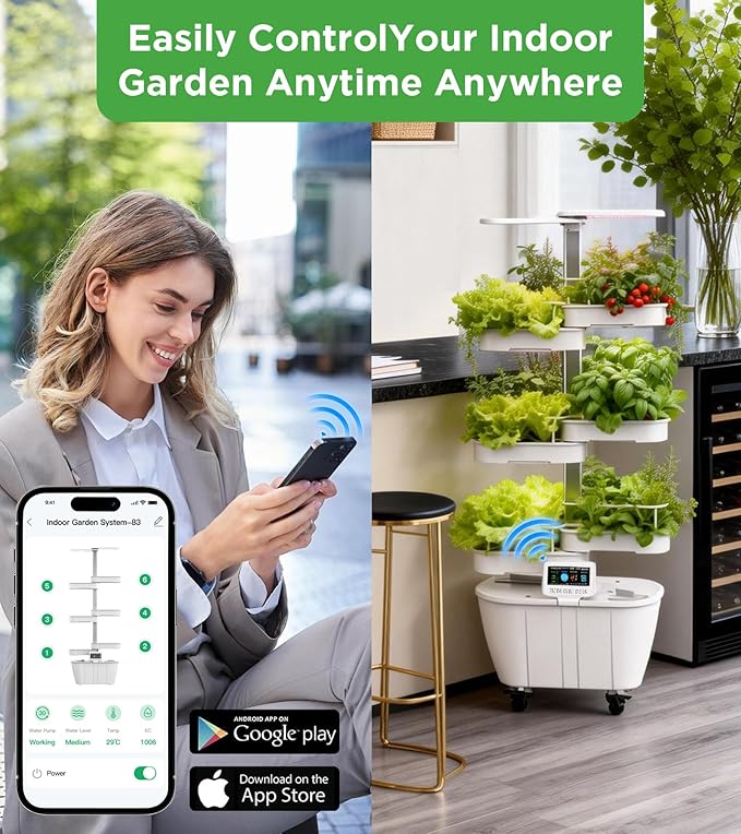 Hydroponics Growing System Kit,48 Pods Large Indoor Hydroponic Herb Garden with Smart LED Grow Light, Auto Circulating Water Pump,24L Water Tank,APP & WiFi Controlled,Gardening Systems for Ideal Gifts