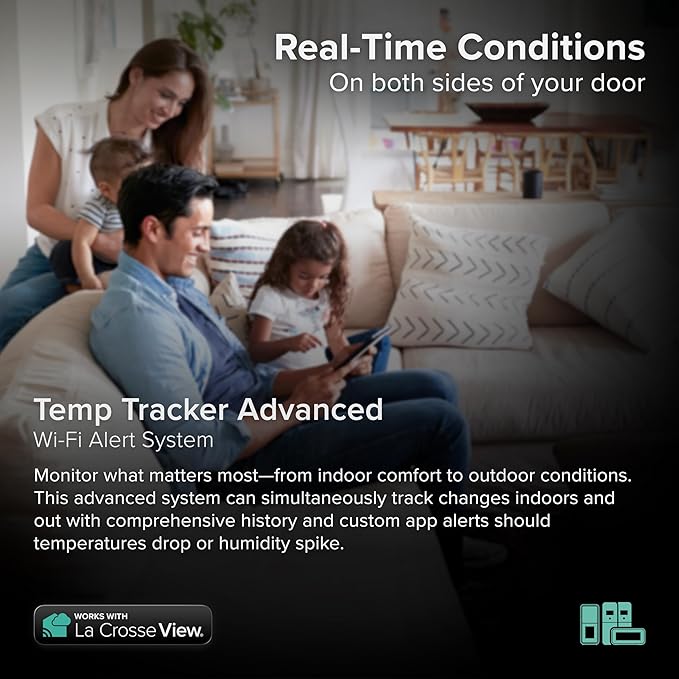 Temp Tracker Advanced Wi-Fi Alert System with The Bridge Gateway, 2 Indoor Outdoor Temperature and Humidity Sensors, an Interior Temperature and Humidity Display with Comfort Meter