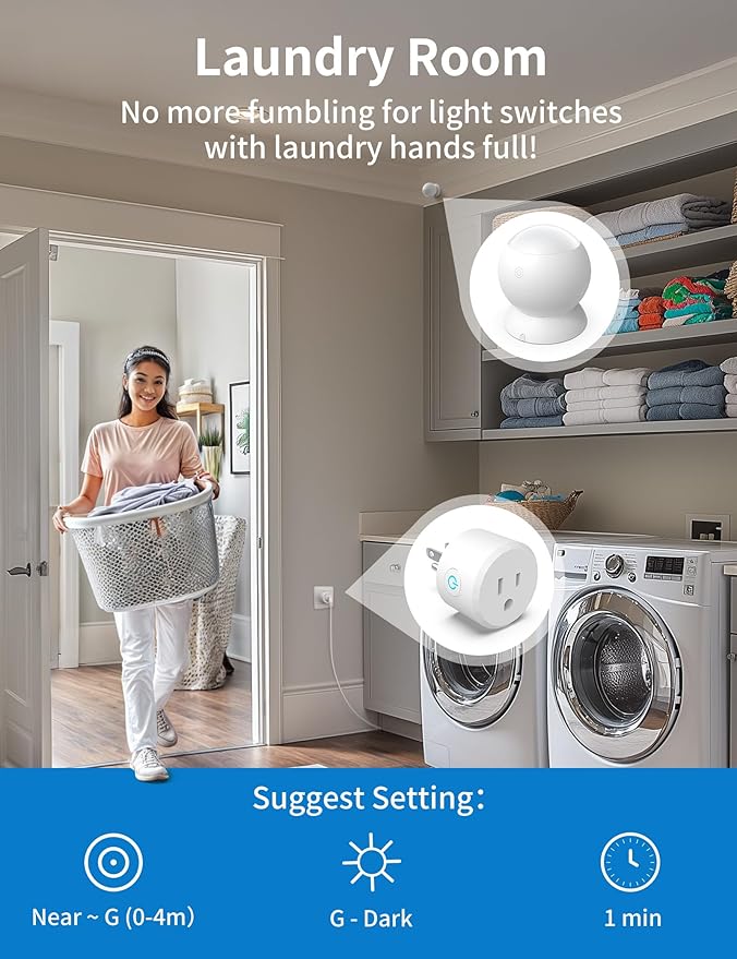 Wireless Motion Sensor Outlet with Timer, Plug-N-Play PIR Motion Activated Switch, Indoor Motion Detector for Lights & Exhaust Fan (110V-120V) of Bathroom, Garage, Laundry Room