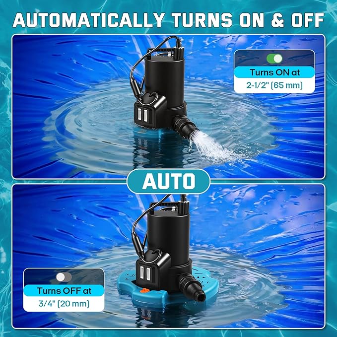 1/3HP Automatic Pool Cover Water Pump, 3035GPH Submersible Sump Pump w/Filter Net, 25ft Power Cord & Check Valve, Water Removal for Swimming Pool, Hot Tubs, Rooftops, Water Beds