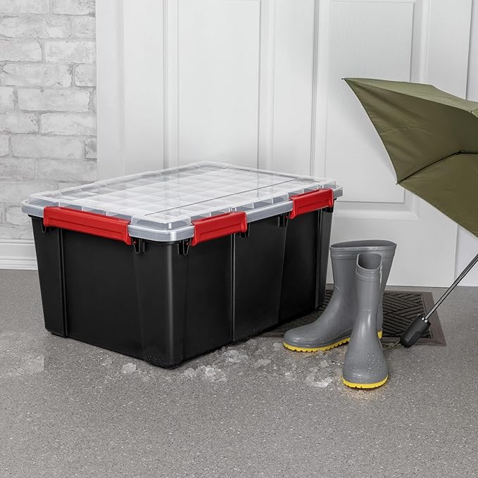 Waterproof Dustproof 20 Gal Gasket Tote, IP68-Rated Plastic Storage Bin with Clear Lid, for Basement, Garage, and Attic