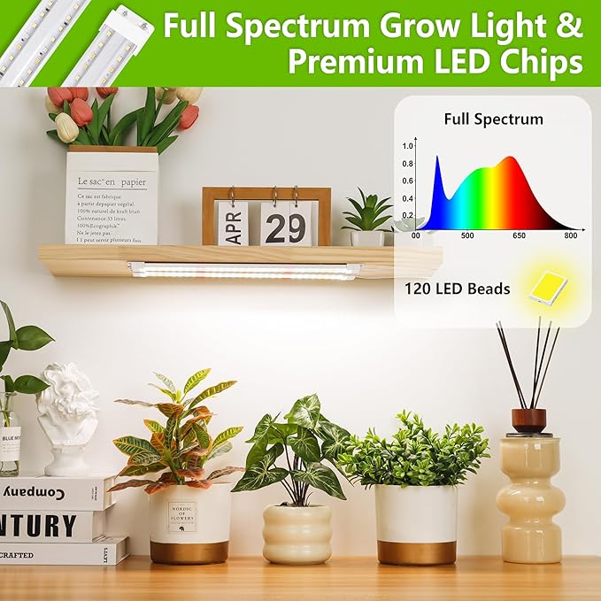 FOXGARDEN Dual-Row Grow Lights for Indoor Plants Full Spectrum, 240 LEDs Grow Light Strip, Plant Lights for Indoor Growing with 4/8/12H Timer, Plant Grow Lights for Plant Shelf, 10 Dimmable Levels