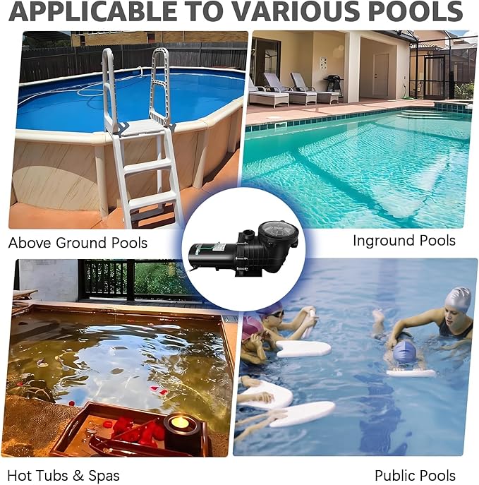 1.5 HP Swimming Pool Pump for Inground and Above Ground Pools, 110V/220V Dual Voltage Self Priming Pump, 1100W 60HZ High Flow Motor with Strainer Filter Basket & Drain Plug, Silent Operation