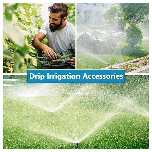 1/4 Drip Irrigation Fittings Kit, 100 Pieces Barbed Connectors Drip System Parts Drips Hose Repair Kit Coupling Tubing Fittings for Garden Flower Pot Lawn