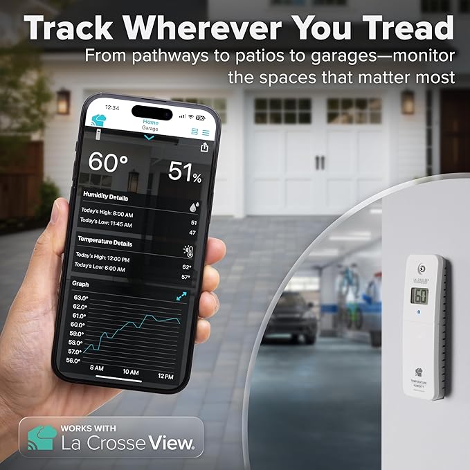 Temp Tracker Advanced Wi-Fi Alert System with The Bridge Gateway, 2 Indoor Outdoor Temperature and Humidity Sensors, an Interior Temperature and Humidity Display with Comfort Meter