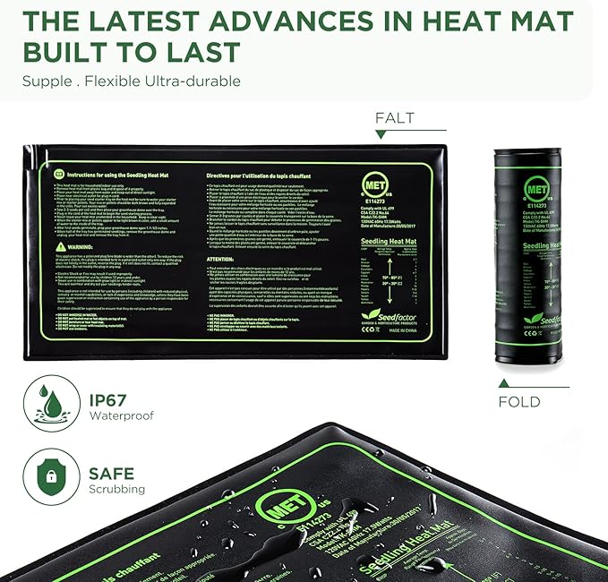 7-Pack Seed Starter Tray with Heat Mat (12 Cells per Tray), Plant Germination Trays with Adjustable Humidity Dome Seed Trays Seedling Starter with Base Trays for Germination
