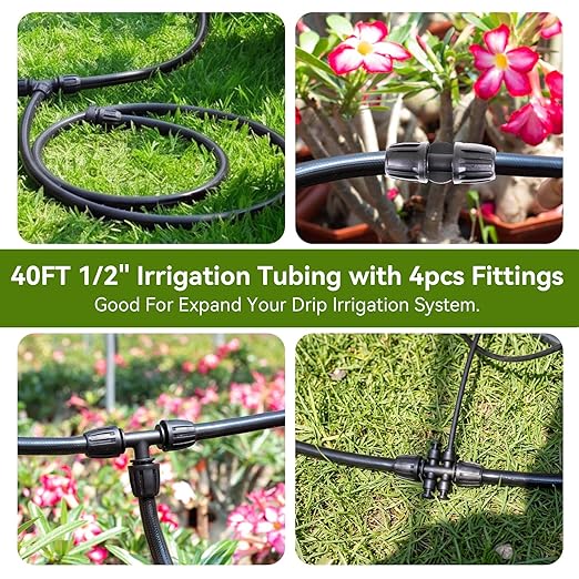 Inntop 40FT 1/2 Inch Drip Irrigation Tubing Extension Hose, Main Line Watering Tube for Expanding Garden Irrigation Systems with 4pcs Quick Connector