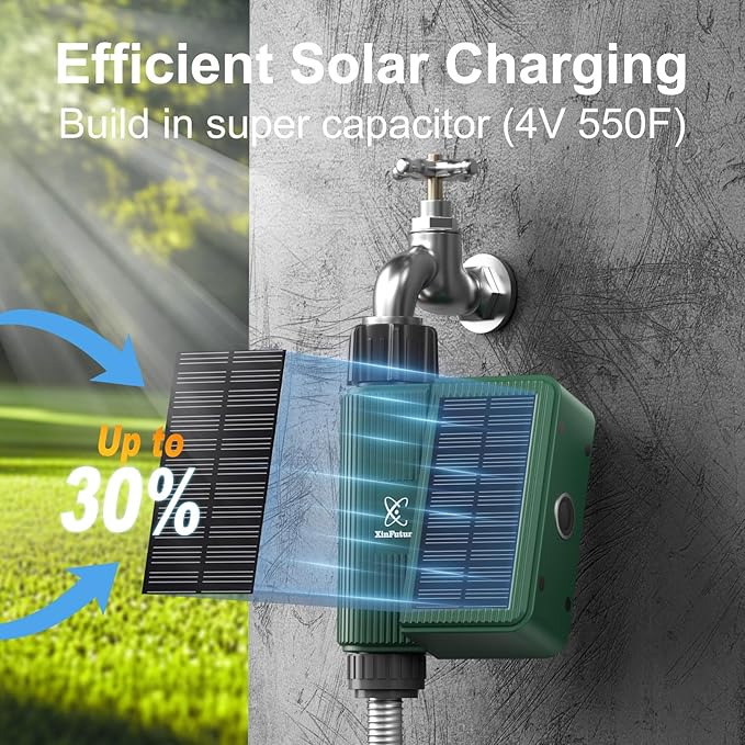 WiFi Solar Sprinkler Timer with Flow Monitor, Water Timer for Garden Hose with Rain Delay, Manual& Automatic Watering System for Garden Hose Faucet, App& Voice Control, Irrigation Controller