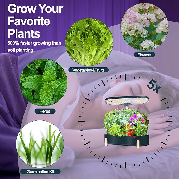 Indoor Garden Hydroponics Growing System12 Pods Plant Germination Kit Aeroponic Herb Vegetable Growth Lamp Countertop with LED Grow Light Smart Water Pump Automatic Timer (Black)