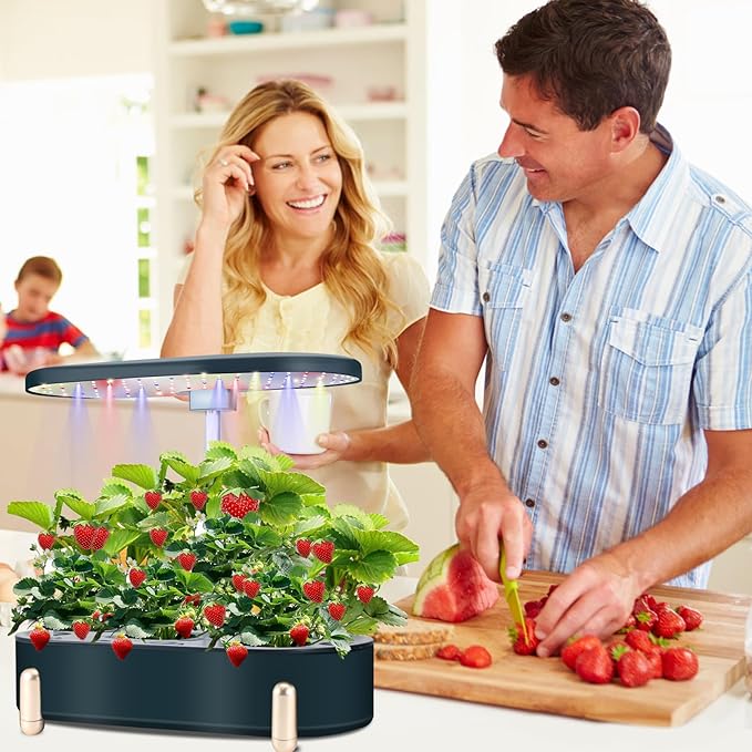 Indoor Garden Hydroponics Growing System12 Pods Plant Germination Kit Aeroponic Herb Vegetable Growth Lamp Countertop with LED Grow Light Smart Water Pump Automatic Timer (Black)