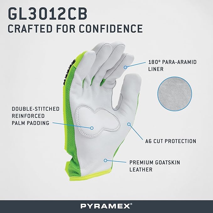 Pyramex Premium Goatskin Safety Gloves With A6 Cut Level And Impact Protection Size 2X Large