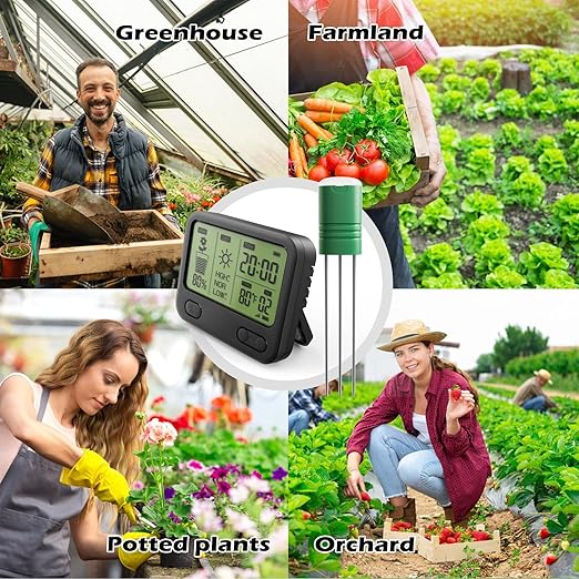 VODESON Soil Moisture Meter for Plants, Multi-Zone Wireless Soil Test Kit & Soil Thermometer, TDR4-in-1 Plant Water Meter, 230ft RF, IPX5 Waterproof, Indoor Outdoor Garden Lawn Farm(Display+2Sensor)
