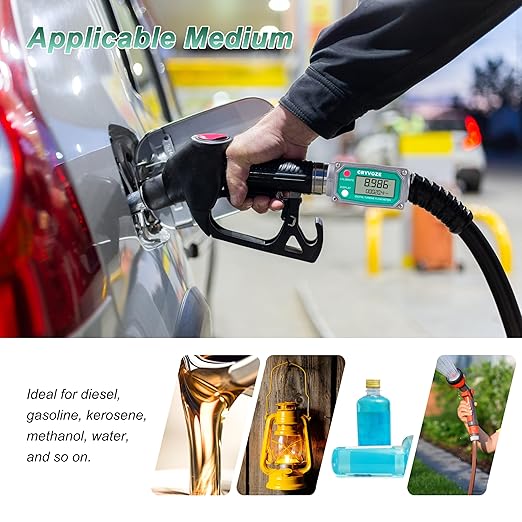 1.5 Inch NPT Digital Flow Meter, 10.5-74 GPM Inline Fuel Turbine Flowmeter with LCD Display for Water, Diesel, Gas Oil, Gasoline, and Other Liquids - Supports Gallon, QTS, PTS, L, m³