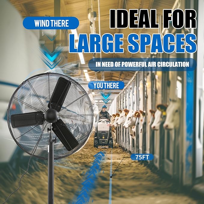 iLiving ILG8P30-72 Commercial Pedestal Floor Fan, 30-Inch, Industrial Heavy Duty Floor Standing Fan with 7261 CFM, Perfect for Home, Shop, Bedroom, Gym, Garage, Black
