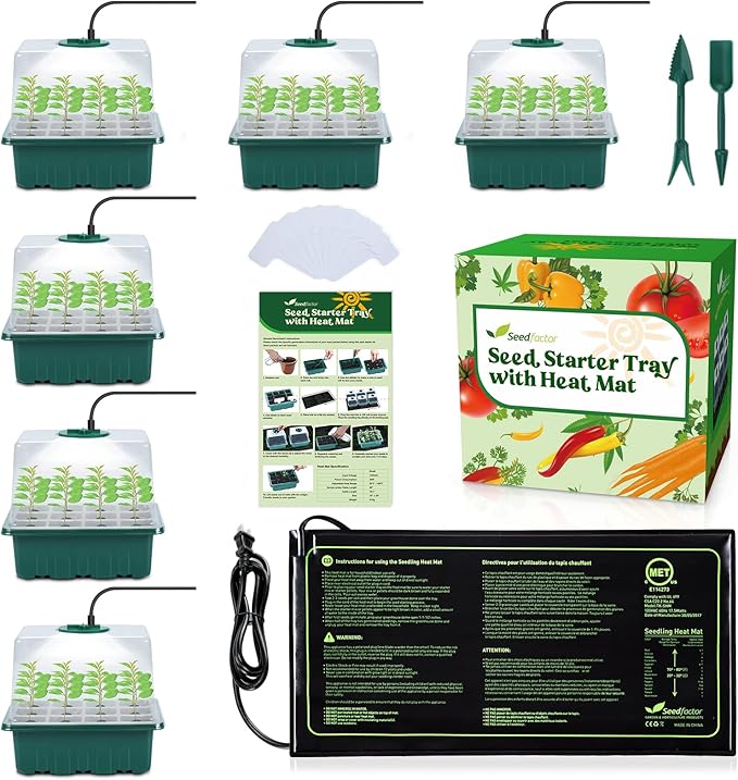 7-Pack Seed Starter Kit with Grow Light (12 Cells per Tray), Plant Germination Trays with Adjustable Humidity Dome Seed Trays Seedling Starter with Base Trays for Germination