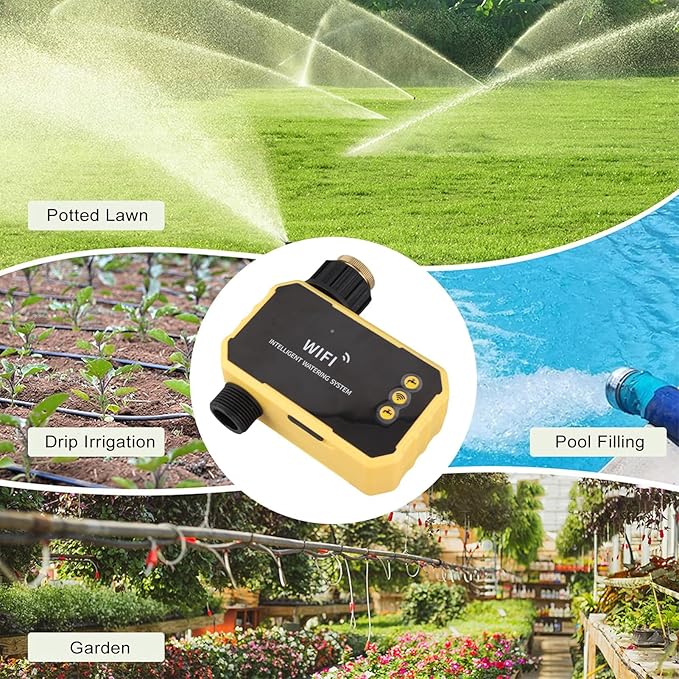 ITEFDTUTNE WiFi Solar Sprinkler Timer, Automatic Watering Valve Controller with Rain Sensor and App Control, for Villas Balconies Rooftop Gardens
