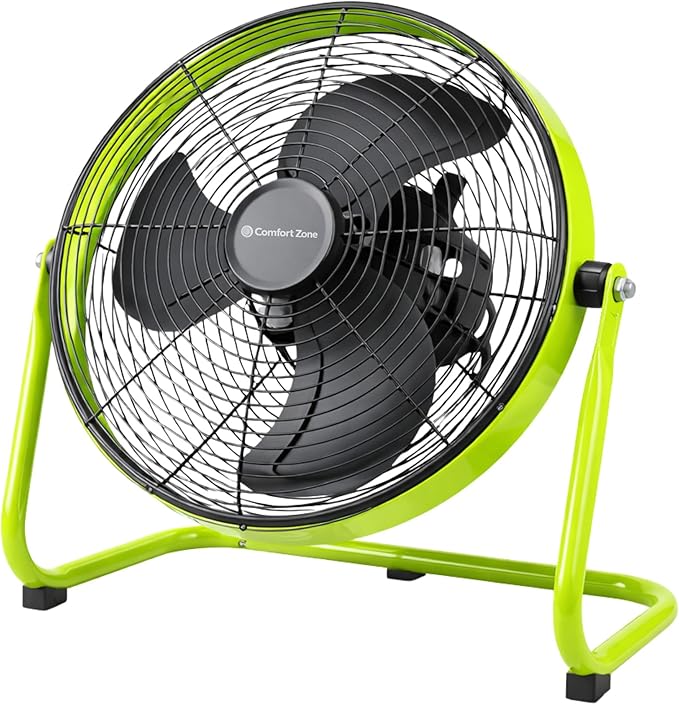 Comfort Zone 18-Inch High-Velocity Industrial Floor Fan, Heavy-Duty 3-Speed Metal Shop Fan with 180° Adjustable Tilt & Carry Handle, Quiet Vibration-Free Cooling for Garage, Workshop, & Home