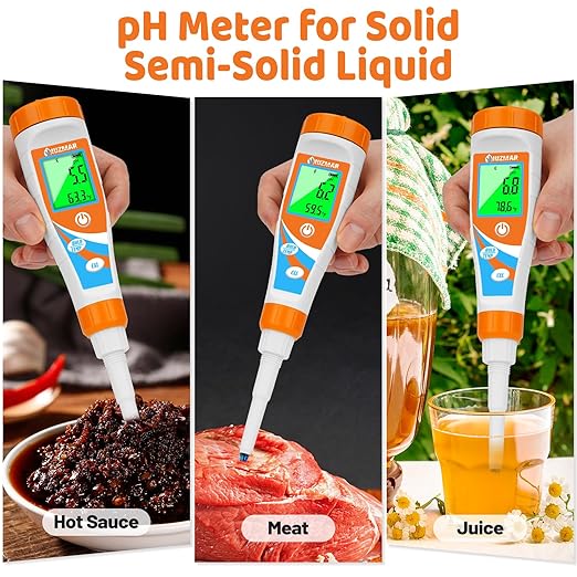 UIUZMAR Smart pH Meter for Food pH Test Kit for Sourdough and Bread Dough Professional Spear Sensor Food Tester Digital pH Meter for Sausages Meat Cheese Sushi Rice and Other Solid Semi-Solid