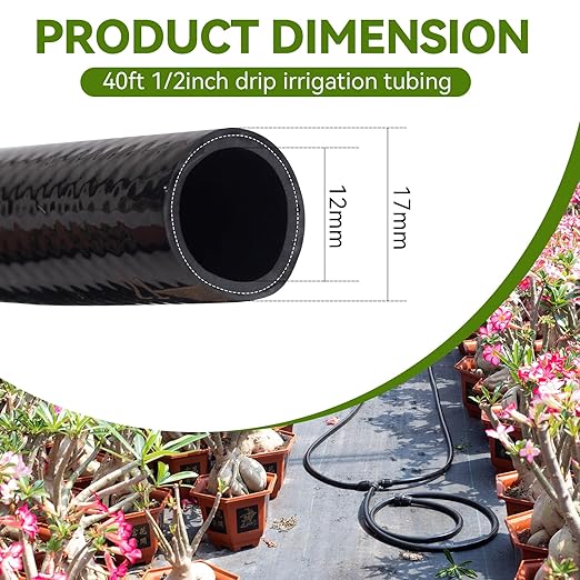 Inntop 40FT 1/2 Inch Drip Irrigation Tubing Extension Hose, Main Line Watering Tube for Expanding Garden Irrigation Systems with 4pcs Quick Connector