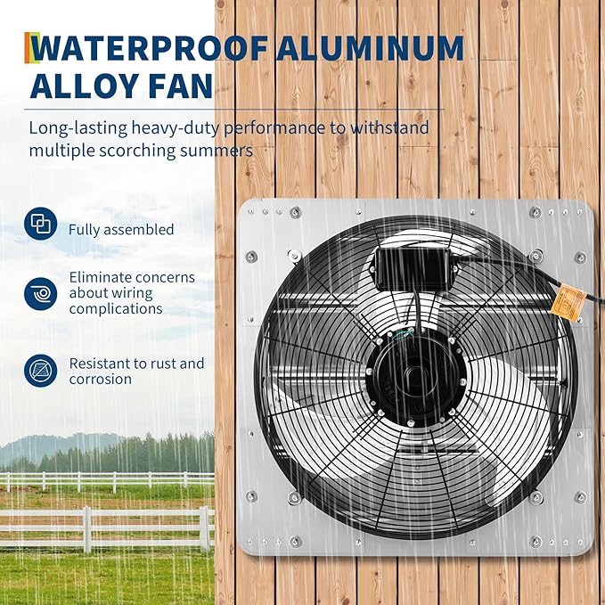 OUTLANE High-Efficiency Industrial Shutter Exhaust Fan - Automatic Wall-Mounted Ventilation - Quiet High-Speed Motor - Powerful Airflow for Attic, Garage, Greenhouse, Workshop, Commercial Spaces