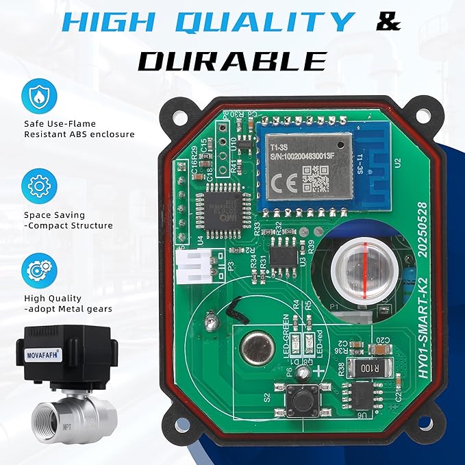 1" WiFi Smart Water Shutoff Valve - 5V DC Remote Control Timer, Stainless Steel, Mobile App Operation