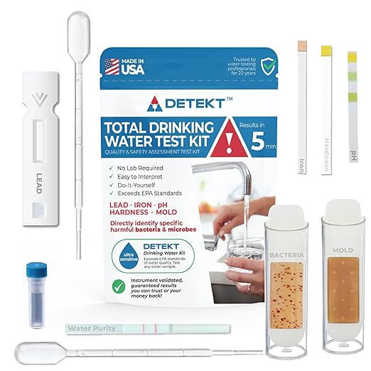 #1 Total Drinking Water Test Kit – Made in USA – Tap Water Well Water Quality by Detekt – Test for Lead, Bacteria, Mold, Heavy Metals, pH & Other Contaminants – Fast, Easy At-Home Results
