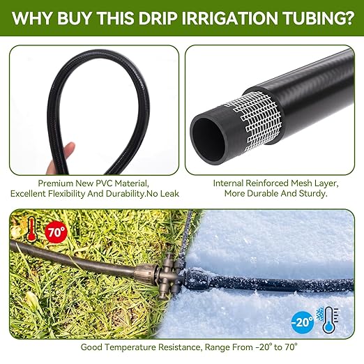 Inntop 40FT 1/2 Inch Drip Irrigation Tubing Extension Hose, Main Line Watering Tube for Expanding Garden Irrigation Systems with 4pcs Quick Connector