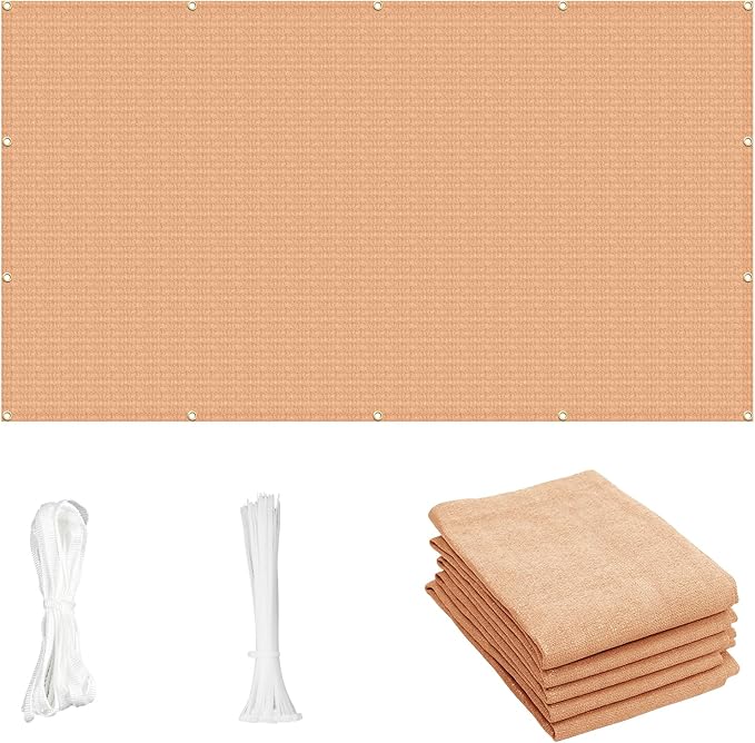 Cool Area Sun Shade Cloth with Grommets 8×9 FT Shade Panel Shade Tarp Screen Fabic for Outdoor Patio Pergola Cover Deck Garden, Peach Fuzz (Customized)