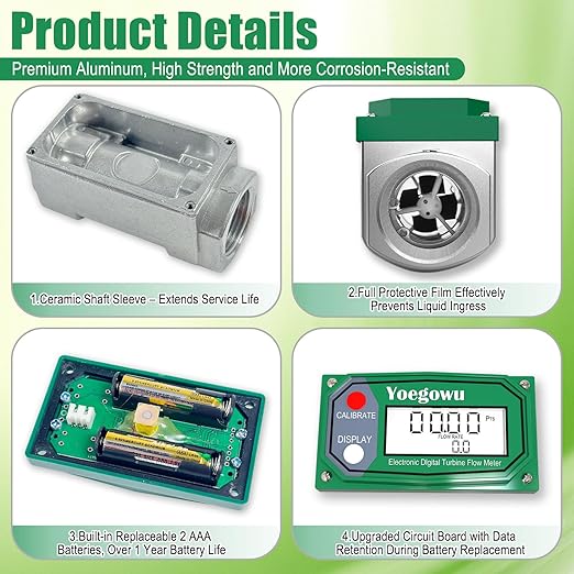 1.5" Digital Turbine Fuel Flow Meter, 10.5–74 GPM Inline NPT Flowmeter with LCD Display,for Diesel,Gasoline,Kerosene, Water and Other Liquids –Supports Gallon, L, QTS, PTS, m³ (1.5")